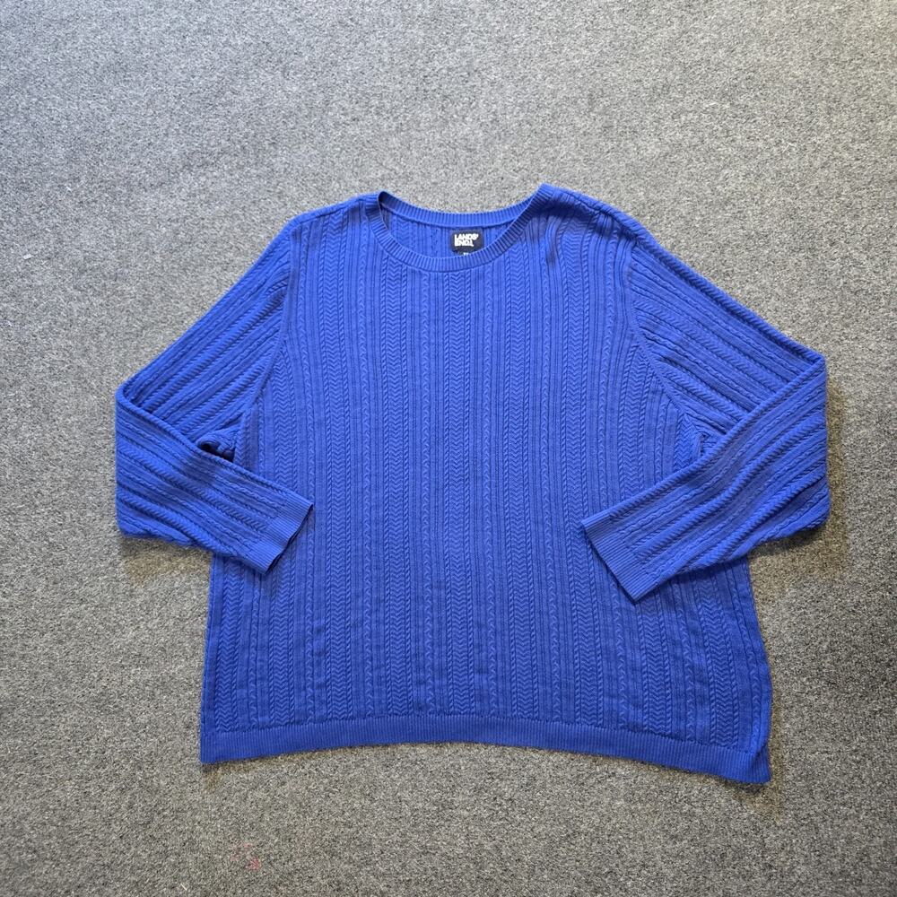 Lands End Sweater Womens Size 3X Blue Cable Knit Long Sleeve Crew Neck Casual